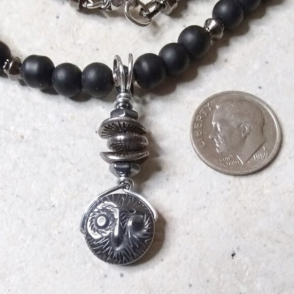 Black & Gray & Gunmetal! Owl Necklace! Bird Lovers - Owls - Wisdom - Goth -Punk - Picture 2 of 6